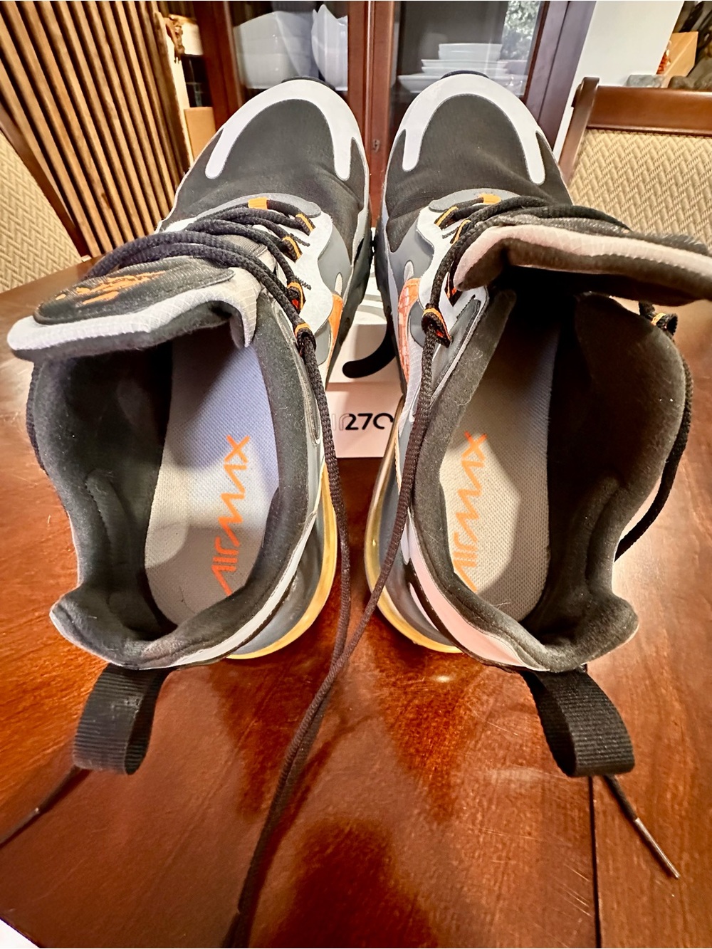Nike Air 270 React Sneakers in Wolf Grey/Total Orange-Black “Winter” - Picture 7 of 7